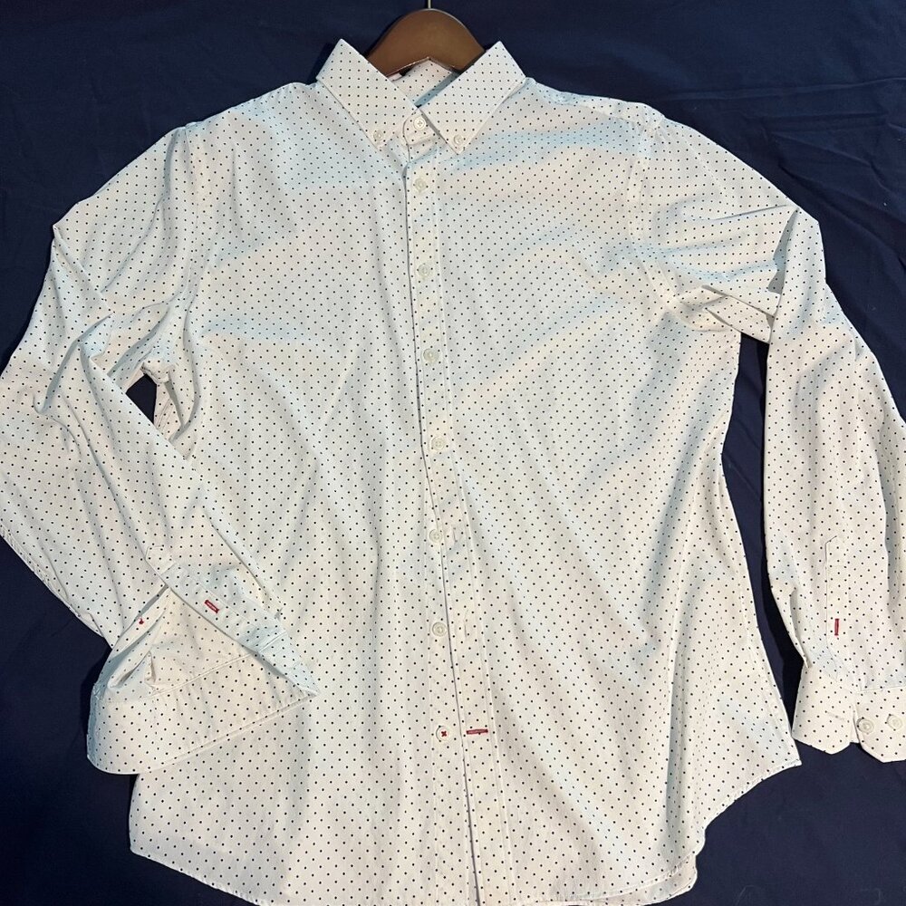 Express Shirt Performance & Stretch Dress Men's White Black Polka Dot Slim Fit